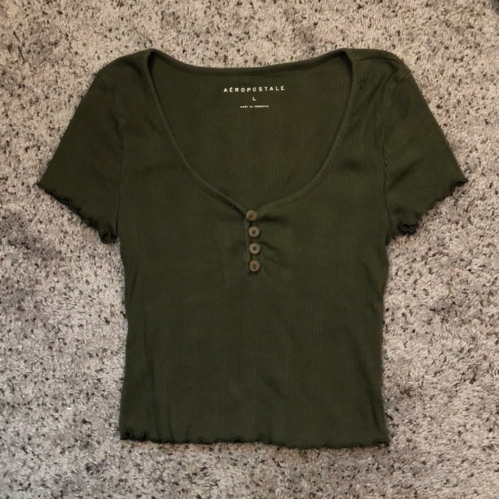 Aeropostale Green Fitted Crop Shirt Size Large